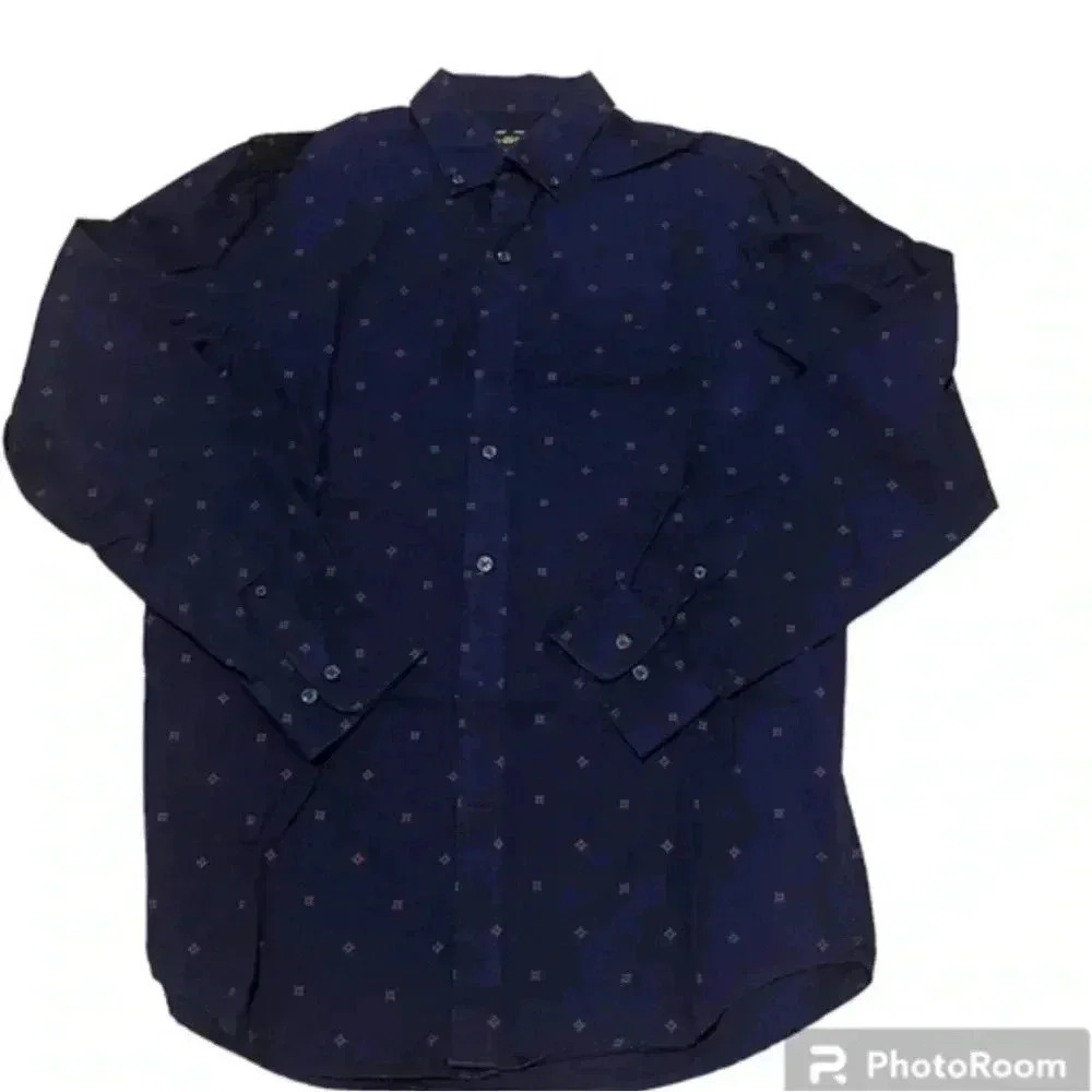 Club Room, Men's shirt, size S, Dark blue with pink geometric pattern